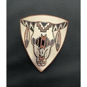 Western Southwestern Native American Copper Bull Feather Brooch Lightweight